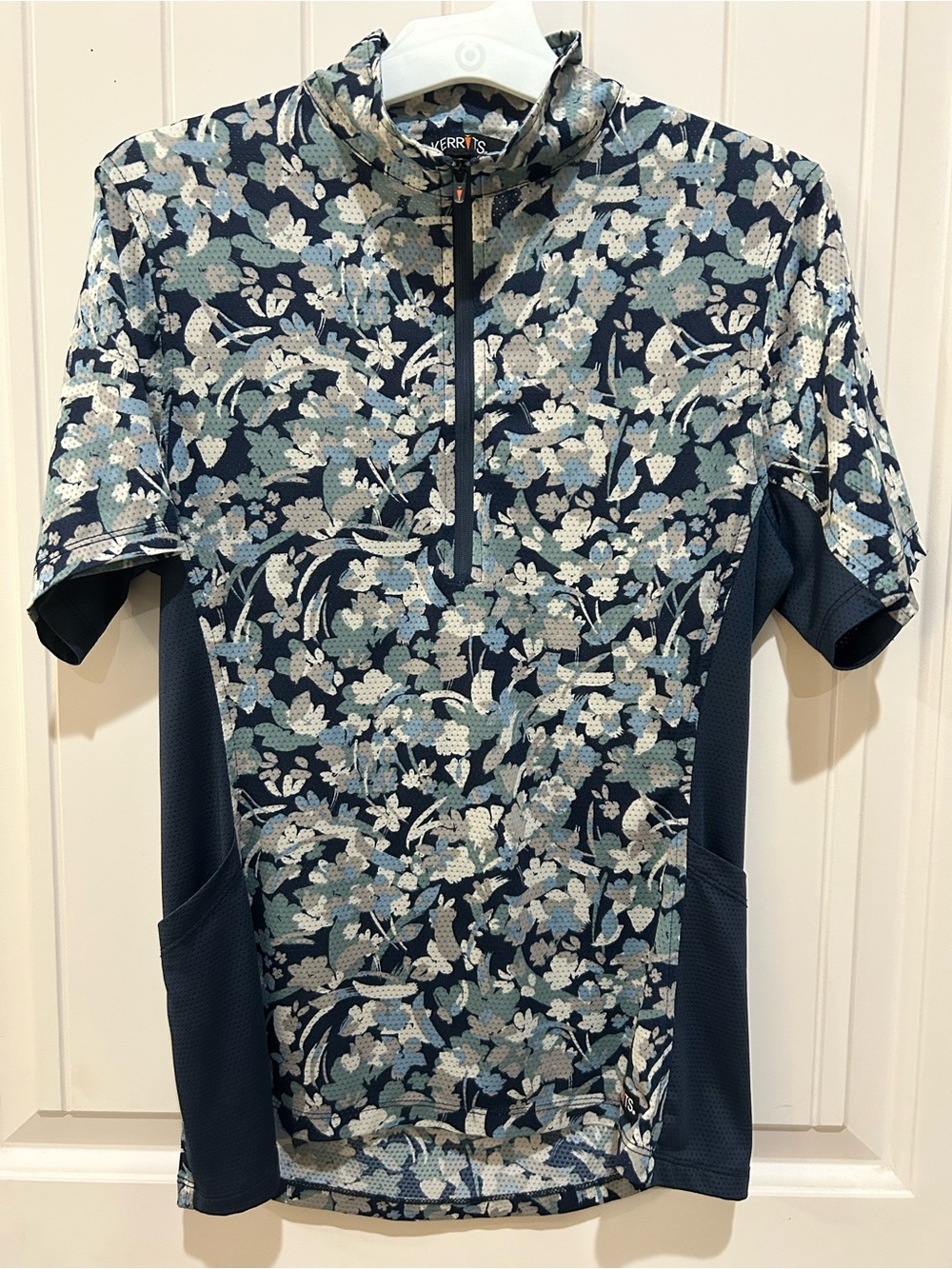 Kerrits Navy Floral Short-Sleeve 1/4 Zip IceFil Equestrian Riding Top Adult XS